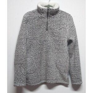 Love Tree Faux Fur Grey Pullover Sherpa Quarter Zip Sz L Pockets SOFT COZY WARM